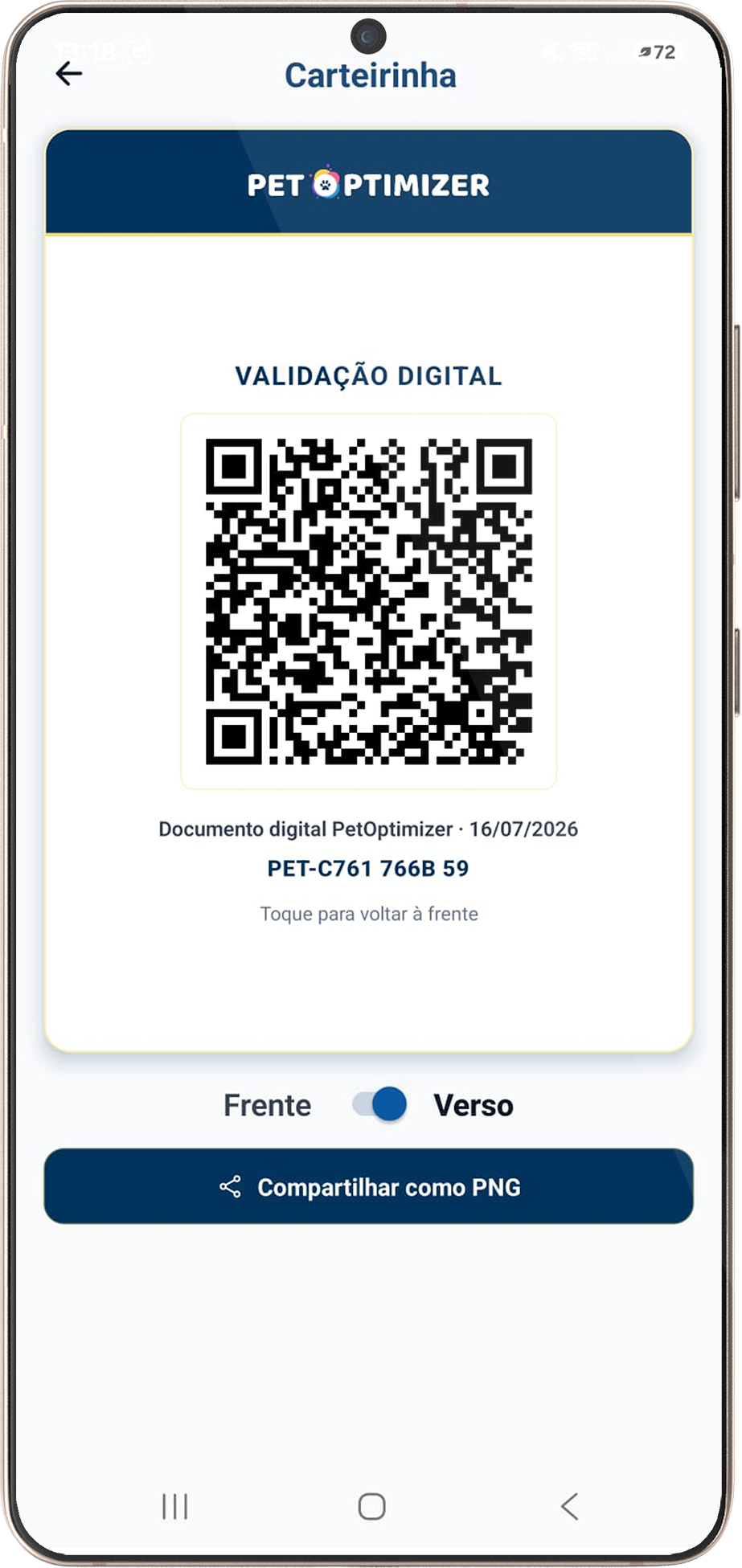 Verso da carteirinha digital com QR Code